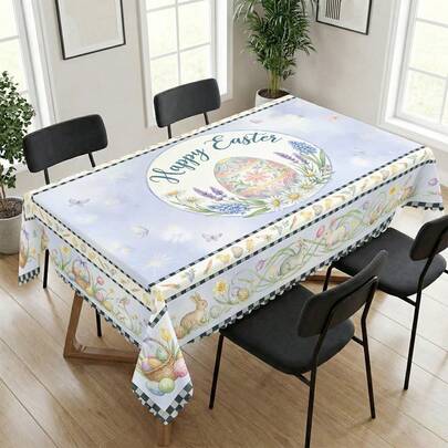 1pc Easter Egg Rabbit Print Tablecloth, Suitable For Holidays, Parties, Birthdays, Dinners, Restaurant Table Decor, All Seasons, Home Decor