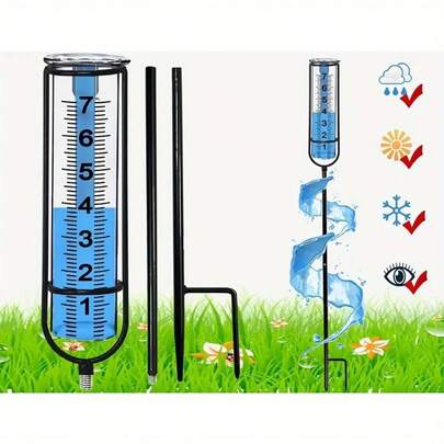 Plastic Freeze-Proof Rain Gauge With Stand, Suitable For Outdoor Courtyards And Gardens