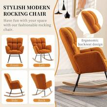 Nursery Rocking Chair Teddy Upholstered Glider Rocker Rocking Accent Chair Padded Seat With High Backrest Armchair Comfy Side Chair For Living Room Bedroom Offices - Orange - View 6