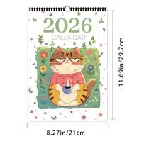 Tlenpo 1 件 2026 年日历，卡通手绘猫主题日历 - 宠物猫，12 种不同的华丽图案，工作猫，2026 年挂历，12 个月计划表，非常适合生日、圣诞节、新年礼物，包含美国标准版 - 單件 - 查看 2