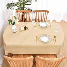 Wolkemer Oval Tablecloth 60 X 84 Inch Washable Fabric Table Cloth Solid Beige Table Cover For Dining Wedding Party Banquet Tabletop Decoration - 米色 84吋x60吋橢圓形 - 查看 4