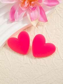 1 par de pendientes de botón con forma de corazón de color dopamina, dulces y lindos para mujeres - Multicolor - Ver 3