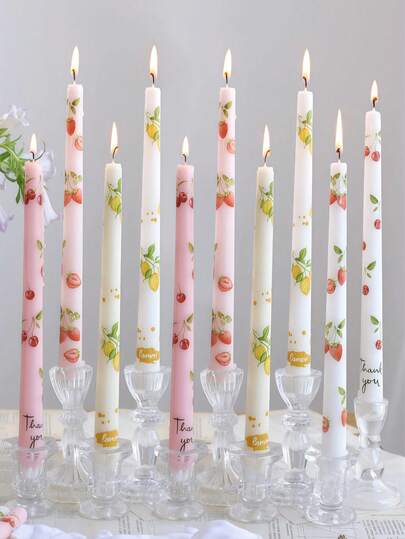 25cm Fruit Print Long Stem Candle, High-Quality Soy Wax Candle, Household Smokeless Candle, Living Room/Bedroom Relaxation, Graduation Party, Candlelit Dinner Candle, Holiday Party Atmosphere Decorative Candle, Romantic Dinner, Home Decor, Birthday Gift, Ideal For Gifting Friends And Family.
