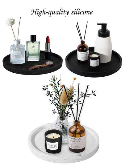 1/Piece Round Dressing Table Tray, 10.6 Inch Bathroom Vanity Silicone Tray Kitchen Sink Tray, Countertop Organizer Tray For Perfume Towel Dressing Table Jewelry Candles Coffee Table Decorative Tray