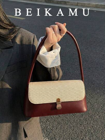 Fashionable Color Block Flap Shoulder Bag For Women, Versatile Elegant Underarm Bag Suitable For University, Commuting, Shopping, Strolling, Daily Use