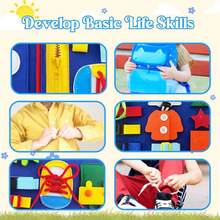 Montessori Busy Board - Sensory Life Skills Activity Toy With Zipper And Button Learning, Present - Rose Red - View 7
