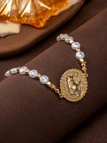 1条简约优雅珍珠串珠手链，适合日常通勤、聚会和约会佩戴。 - 金黃色 - 查看 4