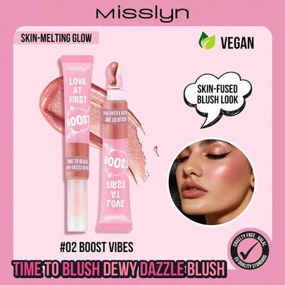  MISSLYN - Love At First Sight! Fashionable Blush - Creamy Shimmery Liquid Blush With Sponge Applicator, Buildable And Blendable, Radiant Color, Natural Makeup Finish, Nourishing Formula With Moisturizing Ingredients, Brightening And Softening, Ideal For Y2K Makeup, Parties, Beaches, Travels, Camping, Outdoor Activities, Gifts, For Rose Girls, New Year