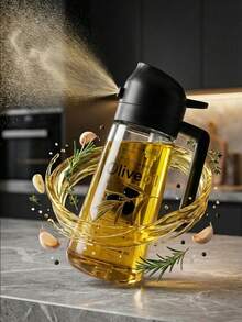 1pc Creative Olive Print 2-In-1 Oil Dispenser And Sprayer - 400ml Large Capacity Kitchen Bottle, Suitable For Cooking, Salad, Frying, Grilling, Household Kitchen Olive Oil Spray - Multicolor - View 2