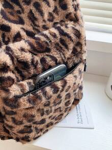 Allover Leopard Pattern Fluffy Backpack, Bag For School For College School Bag, School Backpack Large Capacity For Teen Girls Women College Students College, Middle School, High School, Outdoors, Travel, Outings, Back To School Back To School, Cute, Suitable For Teen Girls Women College Students Outdoors, Travel, Outings, Leopard Print Bag, Fall Winter Fashionable Cheetah Print Purse For Women ,University Bag - 棕色 - 查看 7