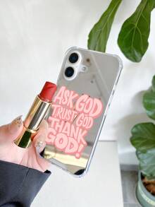 1pc Ask God Trust God Thank God Pattern Print Mirror Acrylic Anti-Fall Phone Case Compatible With IPhone 13/11/17/17pro/16/14/15/15pro/15 Plus/15 Promax/7plus/8plus/X/Xs Max/Xr/11pro/12pro/13pro/14pro/12mini/13mini/11promax/12promax/13promax/14promax/14plus/17pro Max/17Air/6/6s Plus/7/8/16Pro/16plus/16promax/Se2/17promax&Compatible With Samsung Galaxy/A54/A14/A12/A13/A15/A32/A33/A24/A52S/S20/S21/S22/S23/S24/S23Plus/S24ultra/S25/A15/A33/A23 - Multicolor - View 3