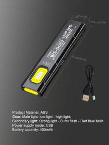 1pc Mini Ultra-Thin Flashlight, USB Rechargeable Home Emergency Light, COB Work Light, Red & Blue Strobe Light, With Clip, Portable Work Light, Adjustable Lighting Modes, Suitable For Camping, Fishing, Running, Walking Dogs, Hiking, Emergency Lighting - One Size - View 10