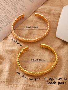 1-2 piezas Brazalete abierto de trigo de diseño de oro/oro rosa de cobre de estilo de Oriente Medio para Ramadán, regalo para familiares y amigos - Amarillo Oro - Ver 4