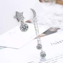 Asymmetric Star & Moon Tassel Earrings - Silver - View 6