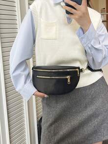 Soft Leather Waist Bags Women Casual Fanny Packs Saddle Bag Fashion Chest Pack Single Shoulder Crossbody Bag Travel Mobile Phone - Black - View 3