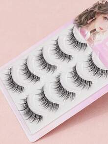 5 Pairs Of Natural False Eyelashes Fluffy And Soft 3D Mink Eyelashes Long Silky Eyelashesdaily Work Meetings Natural False Eyelashes Comfortable To Wear With Eyelashes Hand-Made Wing Elongated Natura Full False Eyelashes Free Eyelash Tweezers And Eyelash Brushes - 黑色 - 查看 5