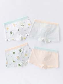 4 piezas/paquete Calzoncillos tipo bóxer con estampado de dinosaurio de dibujos animados para niños, para todas las estaciones - Multicolor - Ver 3