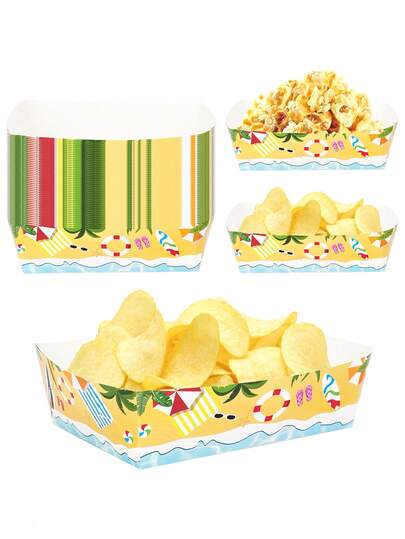 10pcs/30pcs/50pcs Blue Summer Beach Party Supplies - Disposable Paper Beach/Pool Plates, Trays, Bowls, Boat-Shaped Food Plates, Suitable For Sports Themed Summer Birthday Party Decorations