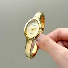 SUNLIFEX Teardrop Bracelet Watch - 29mm Vintage Style Dial, Zinc Alloy Cuff, Elegant Women's Quartz Watch - Đĩa đen vỏ vàng - Xem 10
