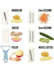 8pcs/Set, 5-In-1 Multi-Functional Vegetable Slicer And Fruit Cutter, Manual Food Grinder, Vegetable Shredder, Potato Slicer, Home Kitchen Potato Grater, No Electricity Needed, Stainless Steel Material, Convenient Kitchen Tool - Multicolor - View 8