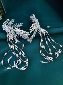 1pc Luxurious & Elegant Crystal Tassel Bridal Headband, Suitable For Wedding, Prom, Photography - Silver - View 8