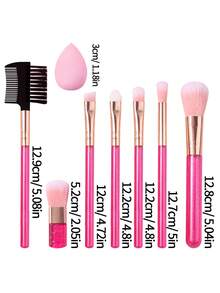 9pcs Delicate & Practical Makeup Brush Set - Soft Powder Brush, Blush Brush, Sponge Eyeshadow Brush, Lash Brush, Brush Set & Small Wet/Dry Makeup Sponge - Hot Pink - View 8