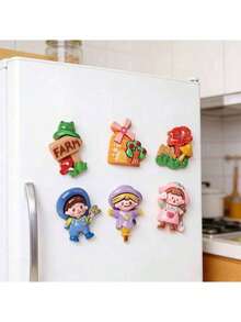 3/6pcs Cartoon Pastoral Style Refrigerator Magnets, Cute Fridge Stickers, Personalized Fridge Magnets, Suitable For Kitchen, Office, Whiteboard, Storage Cabinet, Dishwasher, Kitchen Decor, Home Decor, Holiday Gifts For Friends, Party Favors - Multicolor - View 3