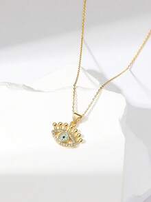 1pc Sparkling Cubic Zirconia Devil's Eye Pendant Necklace, Suitable For Women, Couples, Daily Wear, Music Festivals - Multicolor - View 1