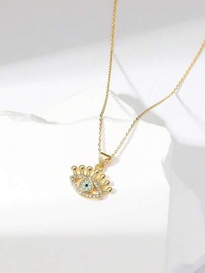 1pc Sparkling Cubic Zirconia Devil's Eye Pendant Necklace, Suitable For Women, Couples, Daily Wear, Music Festivals