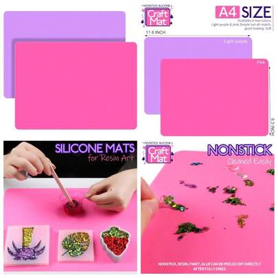 Silicone Mats For Resin Crafts 2pcs Heat Resistant Non Stick Work Surface Pad For Jewelry Making UV Resin Art DIY Craft Projects Hot Pink Light Purple 11.69 X 8.26 Inches