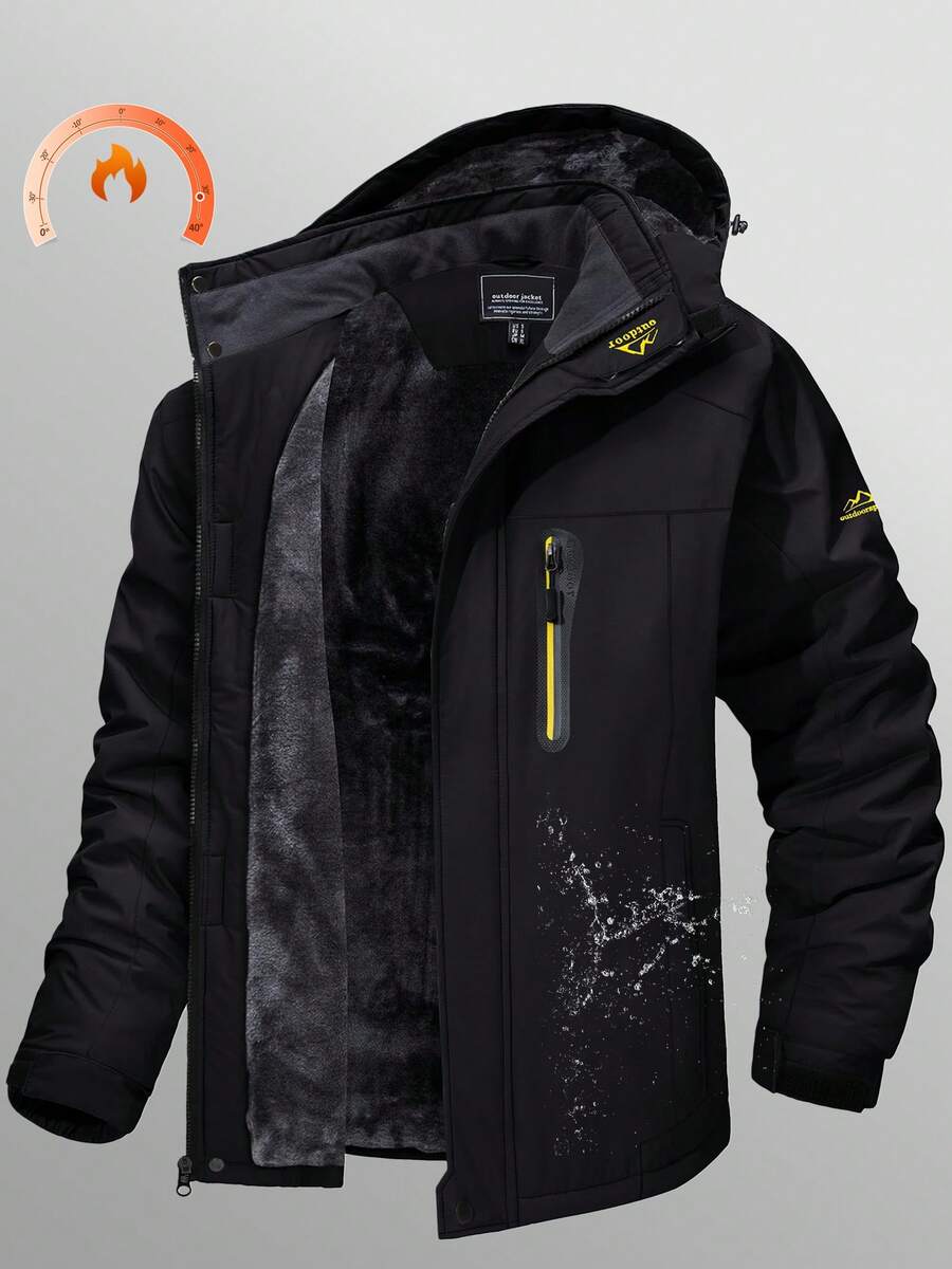 Men's Winter Ski Jacket Waterproof Snow Coats Snowboard Fleece Lining Jacket Warm Parka With Hooded - màu đen - Xem 1