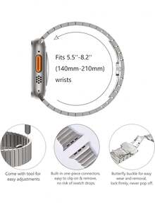 1条不锈钢表带，兼容男女款，高端精密制造，316不锈钢商务正装表带，兼容 38/40/41/42/44/45/46/49毫米，时尚表带，兼容 Ultra/10/9/8/7/6/5/4/3/SE系列，蝴蝶扣表带，佩戴方便，使用取卡针按压侧面即可调节长度。 - 灰色 - 查看 5