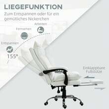 Office Chair With Chaise Longue Function And Footrest, Height-Adjustable Swivel Chair, White - White - View 5