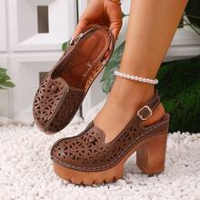 New Summer Vacation Style Buckle Hollow Beach Thick Bottom Comfortable Women Sandals - Brown - View 2