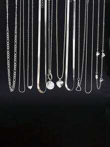 13pcs/12pcs/9pcs/3pcs Fashion Minimalist Silver Butterfly & Heart Faux Pearl Multi-Layer Necklace Set, Women Birthday Vacation Party Gifts, Match With Daily Outfits And Party Accessories - Silver - View 7