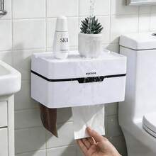 Suporte para Papel Higiênico Montado na Parede, À Prova d'Água, sem Furos, para Armazenamento de Papel Higiênico no Banheiro - Branco - Visão 2