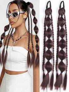 2件装假发马尾辫接发片，合成泡泡辫发片，带橡皮筋，适合儿童日常佩戴 - 彩色 - 查看 9