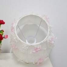 Pleated Fabric Lampshade, Wavy Shape, Pure White Fabric With 3D Cherry Blossom Petal Decor, Romantic Bedroom Lamp Shade, Lace Floral Trim Decor, Bedside Lamp Accessories - Straight Cherry Blossom Lampshade - View 10