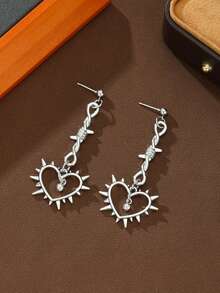 一对哥特式心形耳环，铁丝心形耳环，哥特式荆棘耳环，铁丝爱心耳环，Emo哥特风酷炫摇滚纹身个性耳环 - 耳環 - 查看 4