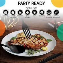 -Friendly 150-Count Black Plastic Cutlery Set With Disposable Spoons, Forks, And Knives - Black - View 4