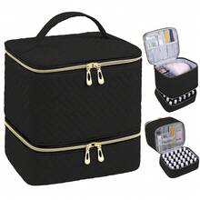 1pc Professional Double-Layer Nail Polish & Nail Art Organizer Box Suitable For 30 Bottles, Heavy-Duty Storage Shelf With Salon, Nail Studio, - Holds Polish, Glue,, Space-Saving - màu đen - Xem 1
