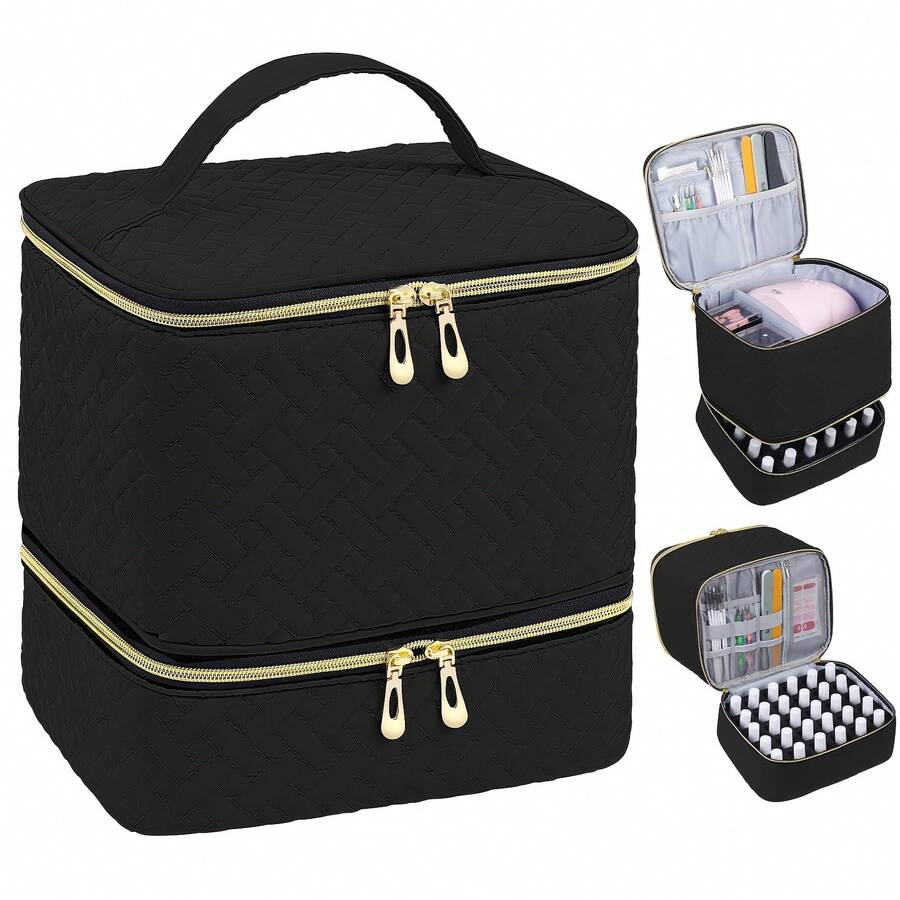 1pc Professional Double-Layer Nail Polish & Nail Art Organizer Box Suitable For 30 Bottles, Heavy-Duty Storage Shelf With Salon, Nail Studio, - Holds Polish, Glue,, Space-Saving - màu đen - Xem 1
