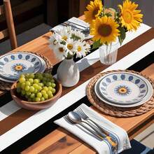 Retro Simple Striped Art Table Runner, Brown Black White Contrast Linen Table Runner For Restaurant, Kitchen, Vanity - Multicolor - View 8