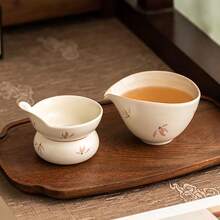 Beige Glaze Orchid Tea Strainer, Chinese Tea Set Accessory, Kung Fu Tea Filter, Ceramic Tea Infuser - Multicolor - View 2