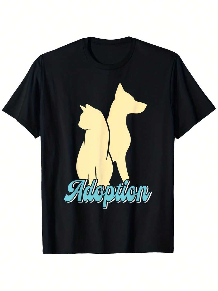 Camiseta de algodón de 180 g para hombre - Camiseta de concienciación sobre la adopción de animales con silueta de gato beige - Ideal para porteadores de refugios - Camiseta informal de uso diario (tallas S-XXXL) - Negro 21 - Ver 1