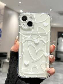 1pc White Heart Cute Pattern Card Holder Transparent Full Coverage Anti-Drop TPU Phone Protective Case Compatible With Iphone11 12 13 14 15 16 17 Pro Max, A53/52/51, S22 Series - 規格4() - 查看 5