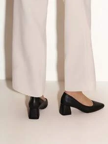 NobleVue New Spring Autumn Women High Heels Shoes, Korean Style Pointed Toe Low Vamp Chunky Heel Lady Fashion Shoes - Black - View 5