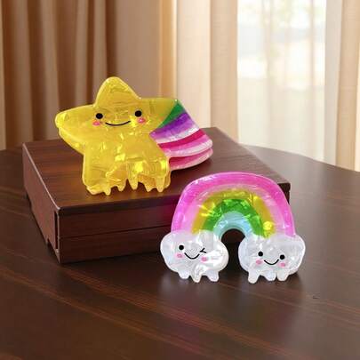 1pc Cute Rainbow Star Hair Claw Clip, Adorable Half-Up Ponytail Clip, Cartoon Hair Accessory Summer Beach Hair Clips,Holiday,Travel