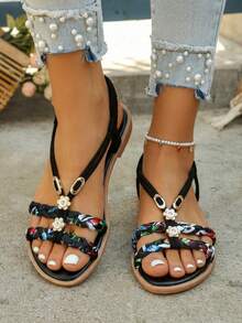 Colorful Floral Braided Thong Sandals For Women – Bohemian Multicolor Woven Strap Flats With Rhinestone Flower Decor, Gold Filigree Charms & Ankle Strap, Perfect Summer Vacation Slides, Sandalias De Mujer Con Diseño Trenzado Floral Multicolor, Zapatos De Mujer Verano Bohemios Planos Con Detalles De Diamantes Y Encantos Dorados, Women Shoes Black Base Braided Pattern For Beach Holidays, Women's Shoes Comfortable Open-Toe Slingback Sandals With Vibrant Weave And Elastic Band, Summer Sandalias Planas Para Mujer En Negro Con Motivos Tropicales Y Accesorios Brillantes, Ideal For Casual Outings Or Tropical Escapes, Featuring Cushioned Sole For Daily Wear, 2026 Styles Including Square-Toe Thongs, Asymmetric Toe-Rings, Slim-Strap Flip-Flops, Transparent PVC Accents, Vintage Silhouettes, Heeled Thongs, Mesh Footwear, Jelly Shoes, Boho Gladiators, Gorp-Y Corded Designs, Embellished Flips, Woven Heels, And Ballet-Inspired Elements - 298H9 - 查看 2