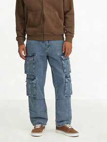 Open Phase Quần cargo nam nhiều túi, quần jeans ống đứng màu xanh dương với thiết kế tiện dụng, quần rộng rãi thoải mái dành cho hoạt động ngoài trời. - Màu xanh lam - Xem 3